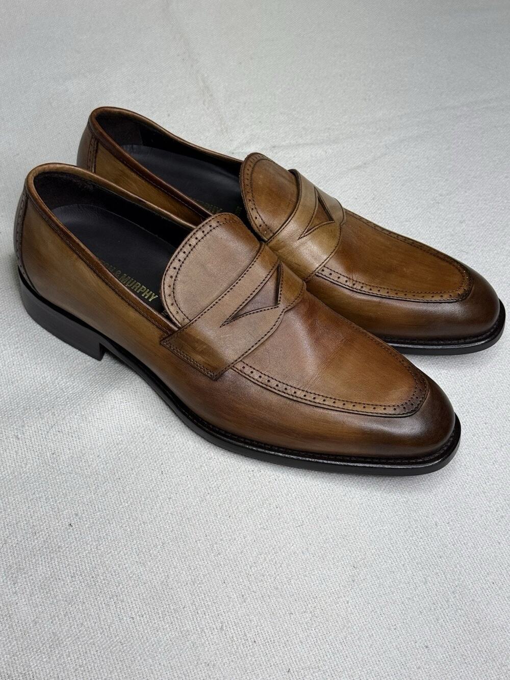 JOHNSTON MURPHY Mens Casual Dress Shoe Brown Leather Penny Loafer Size 9 M Italy